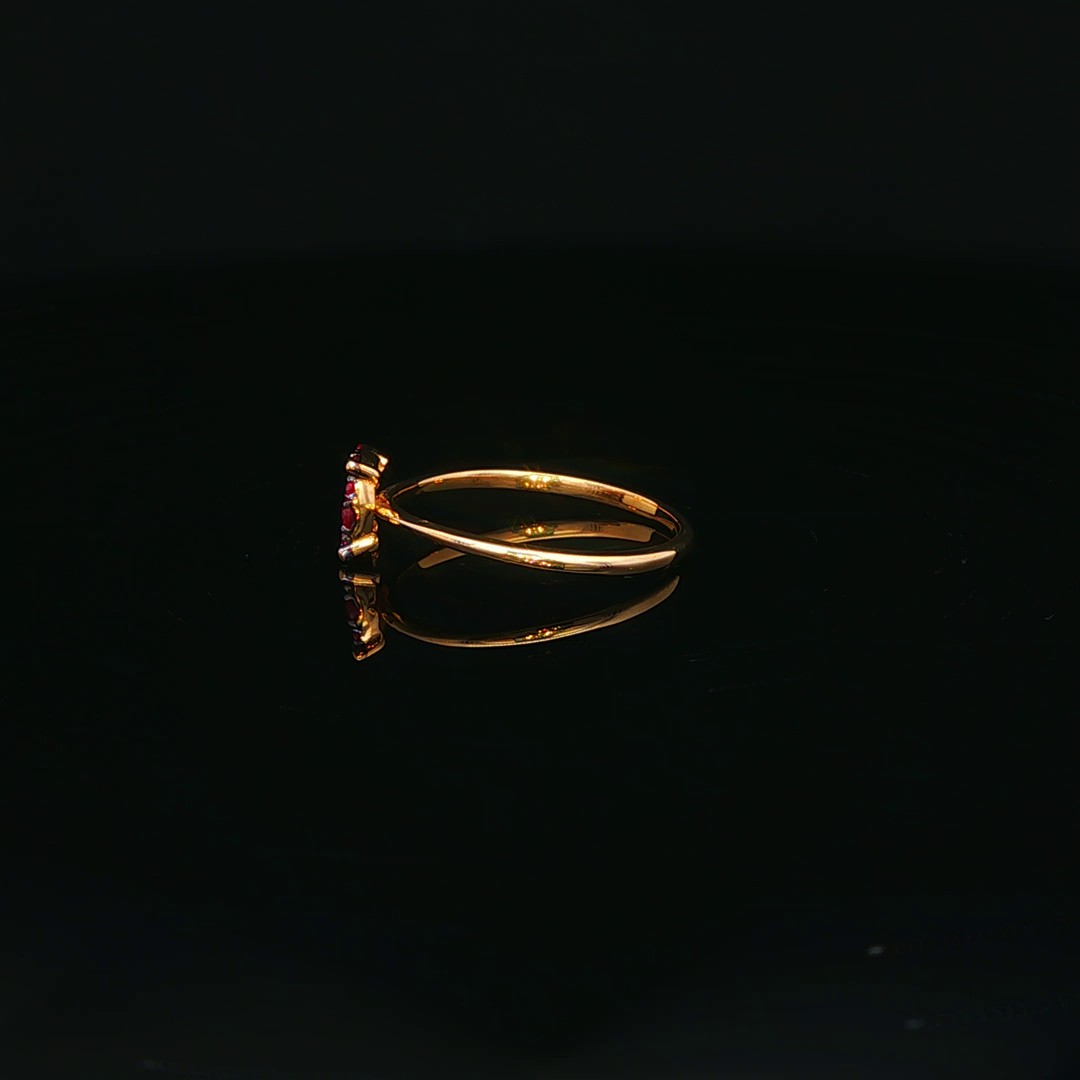14ct Yellow Gold Ring Adorned with Round Cut Ruby Cluster