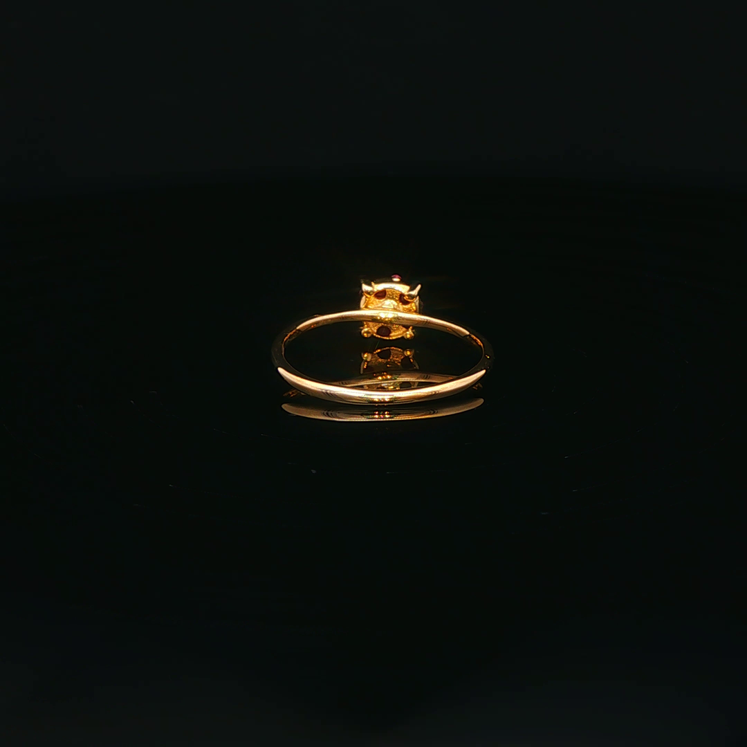 14ct Yellow Gold Ring Adorned with Round Cut Ruby Cluster
