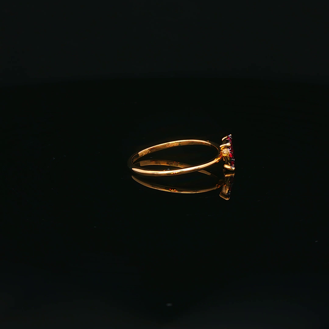 14ct Yellow Gold Ring Adorned with Round Cut Ruby Cluster