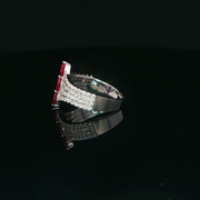 White Gold Multistone Ring with Marquise Cut Red Rubies
