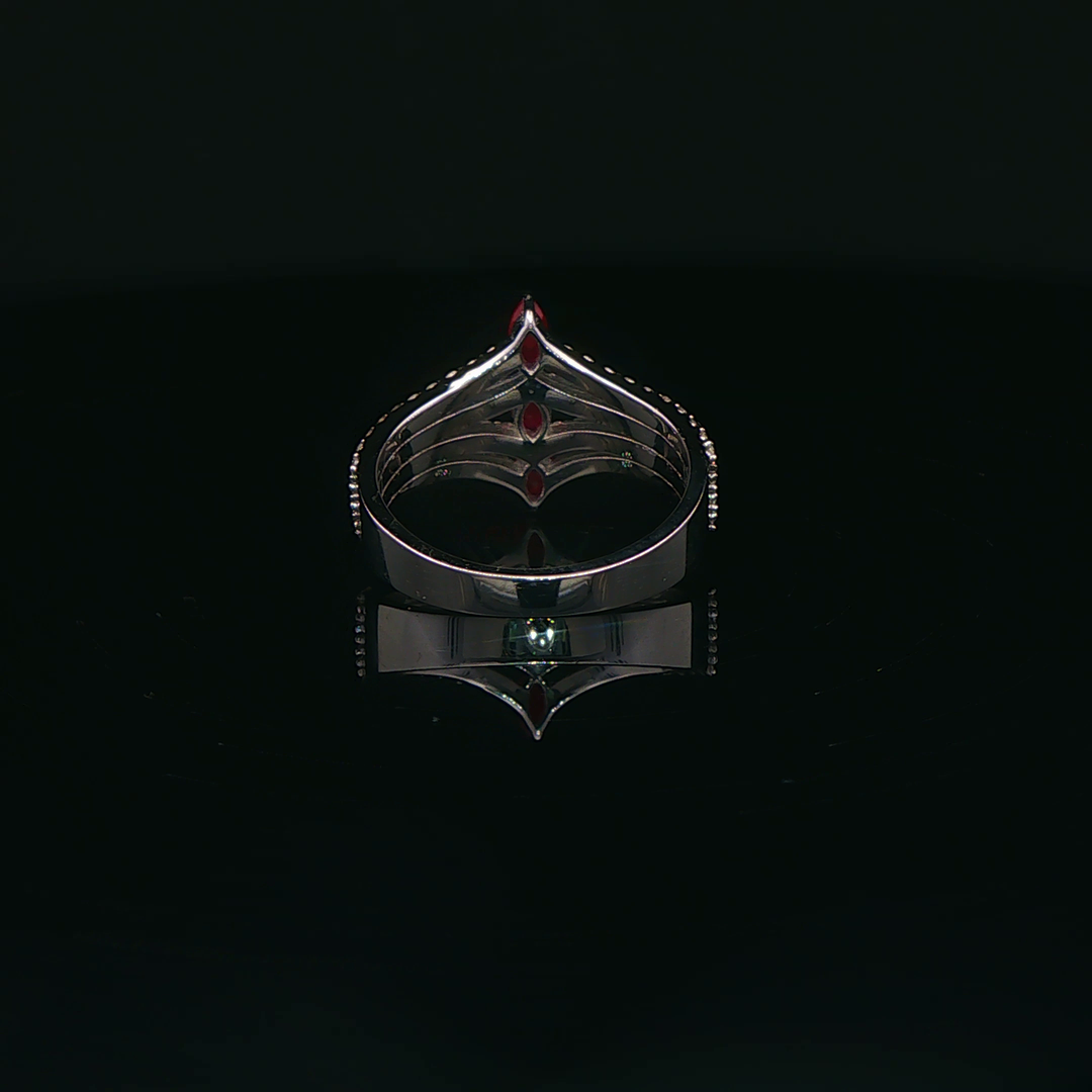 White Gold Multistone Ring with Marquise Cut Red Rubies