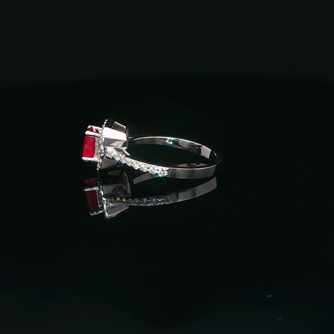 White Gold Cocktail Ring with Square Cut Ruby