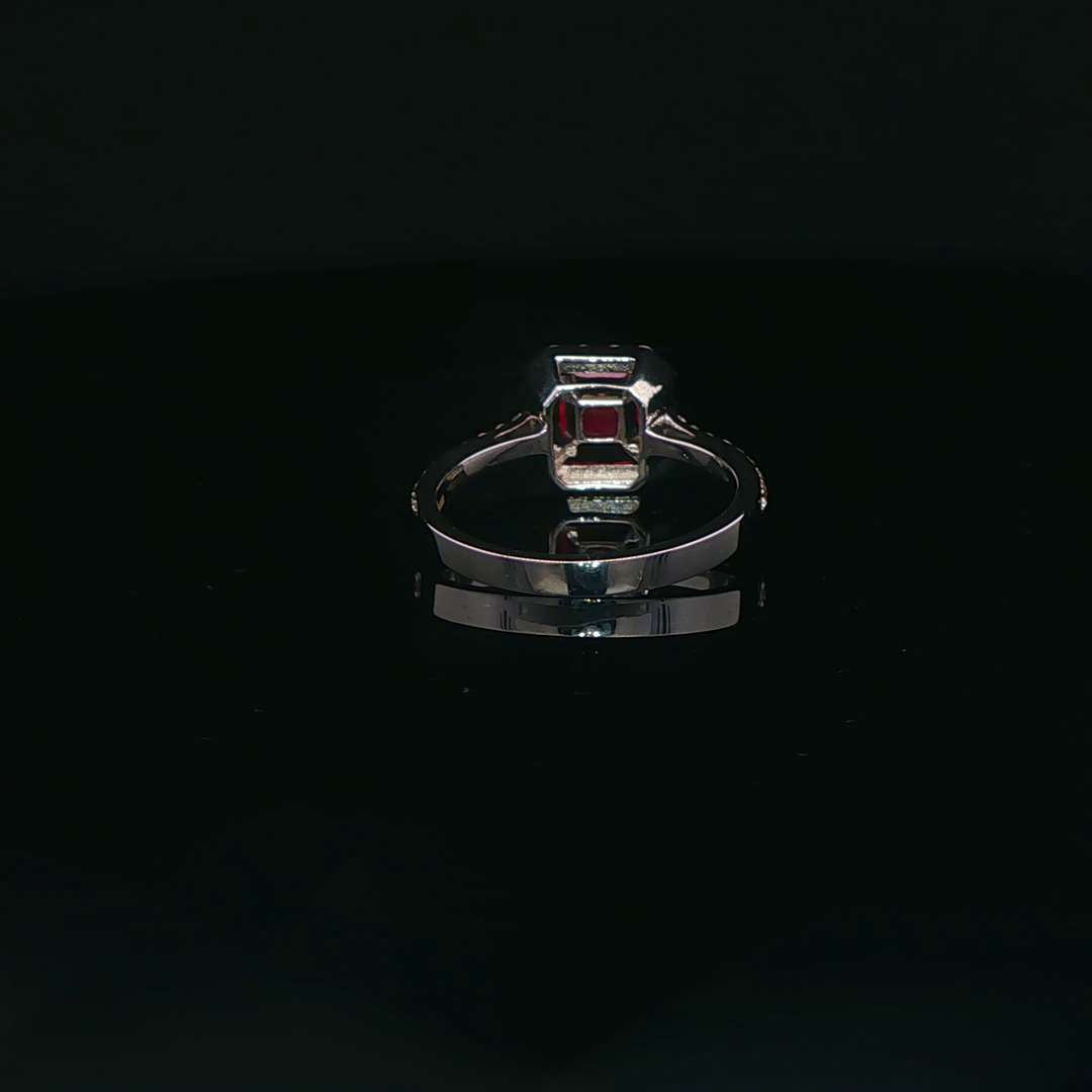 White Gold Cocktail Ring with Square Cut Ruby