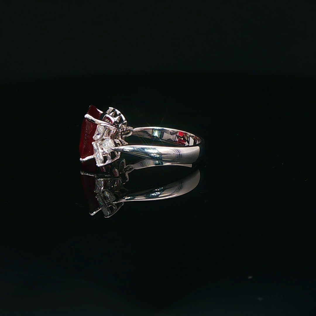 Ruby Cocktail Ring in White Gold Emerald Cut Ruby
