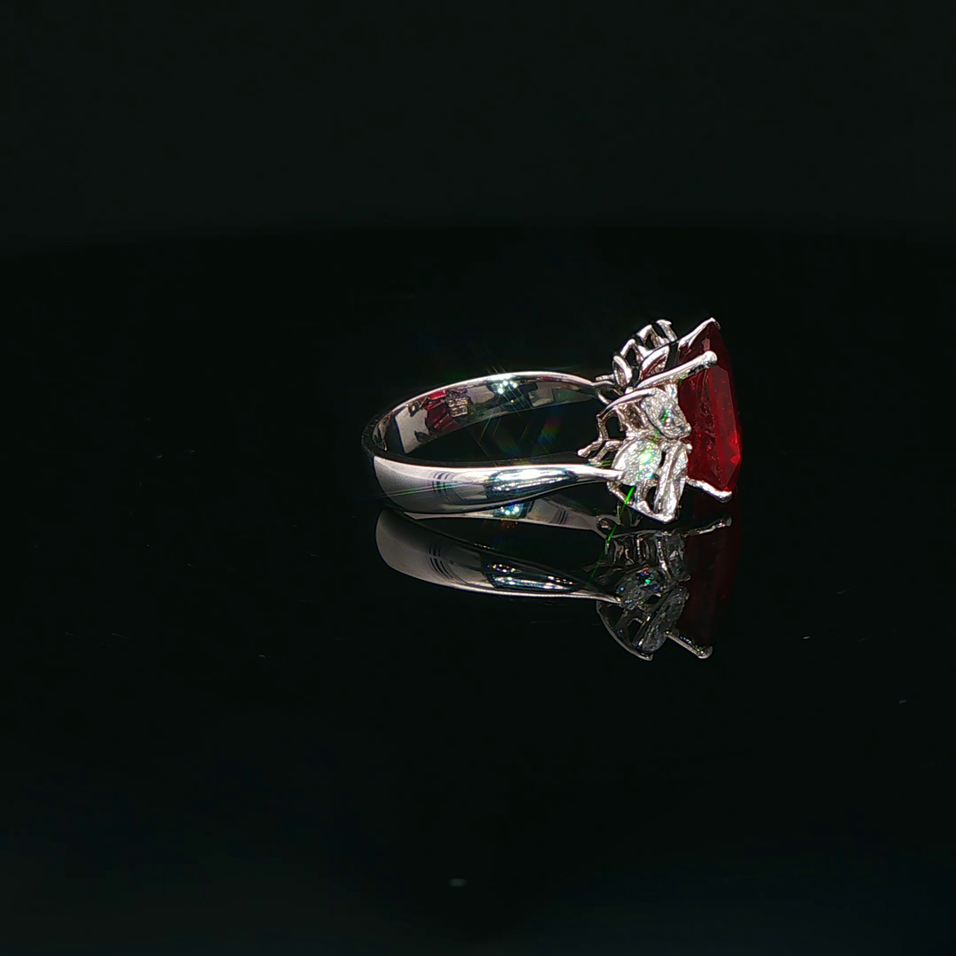 Ruby Cocktail Ring in White Gold Emerald Cut Ruby