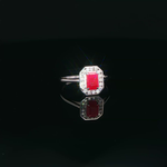Load image into Gallery viewer, White Gold Cocktail Ring with Emerald Cut Ruby &amp; Diamonds