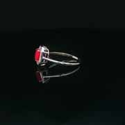 White Gold Cocktail Ring with Emerald Cut Ruby & Diamonds