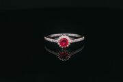 14ct White Gold Ring with Oval Brilliant Cut Ruby & Diamonds