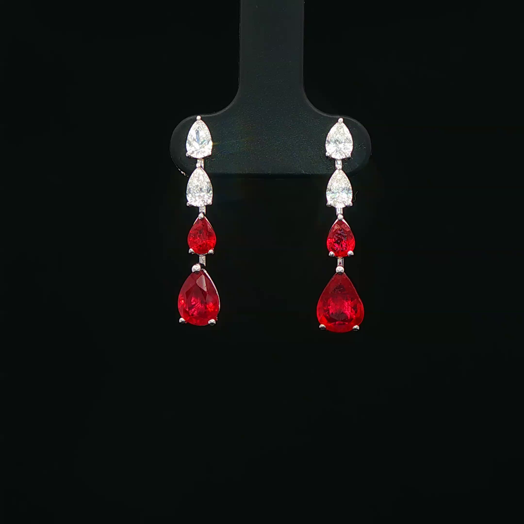 Ruby and Diamond Drop Earrings in White Gold