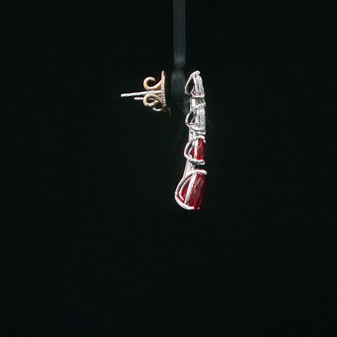 Ruby and Diamond Drop Earrings in White Gold
