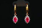 18ct Gold Dangle Earrings with Round Ruby & Diamonds