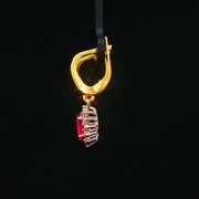 18ct Gold Dangle Earrings with Round Ruby & Diamonds