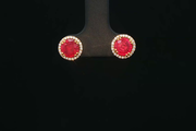 18ct Yellow Gold Stud Earrings with Round Cut Ruby & Diamonds