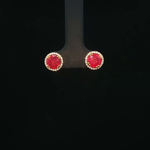 Load image into Gallery viewer, 18ct Yellow Gold Stud Earrings with Round Cut Ruby &amp; Diamonds