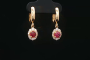 14ct Yellow Gold Dangle Earrings with Cabochon Rubies & Diamond