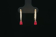 14ct Yellow Gold Drop Earrings with Pear Shaped Ruby & Diamond