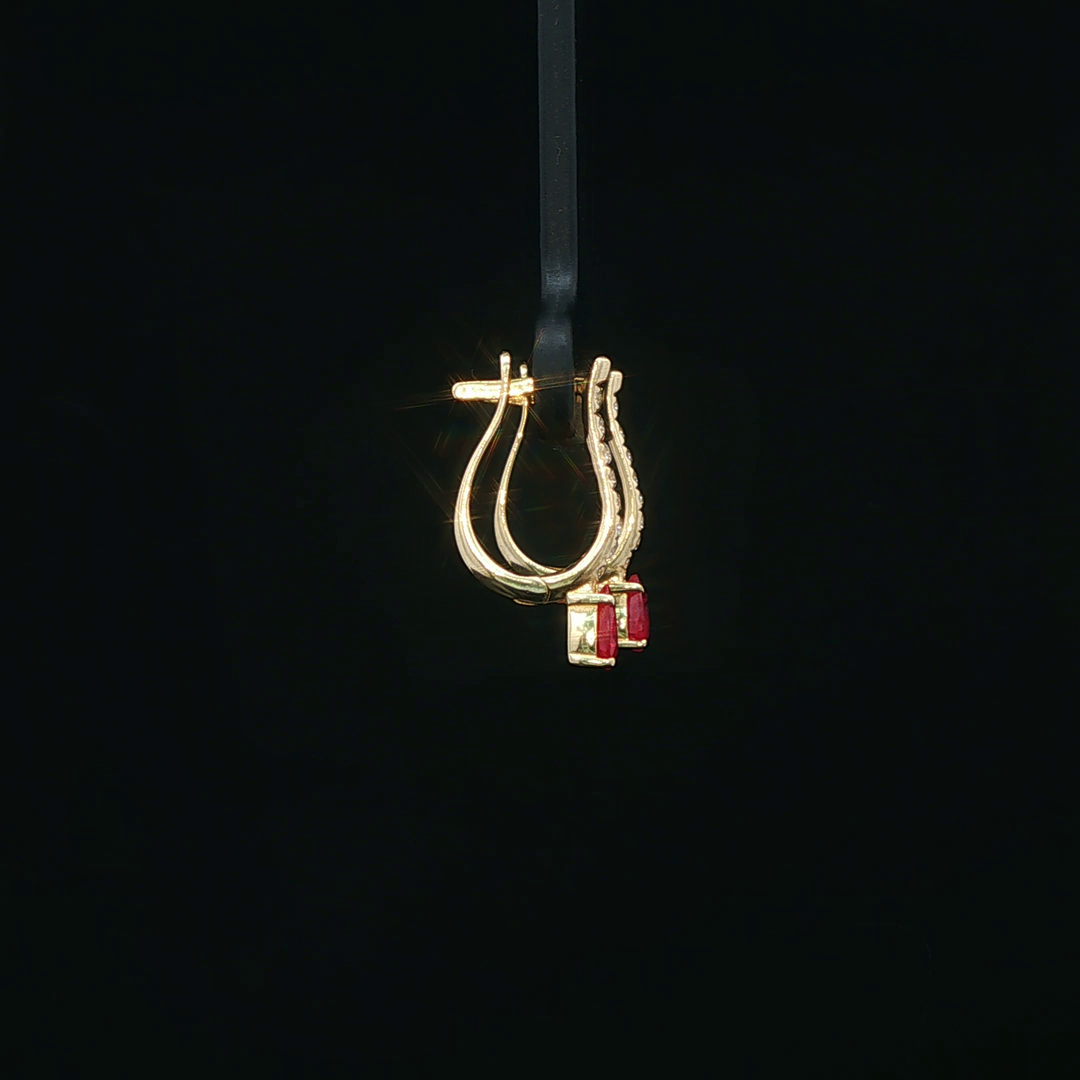 14ct Yellow Gold Drop Earrings with Pear Shaped Ruby & Diamond