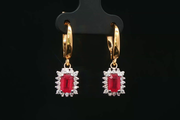 18ct Yellow Gold Drop Earrings with Emerald Cut Ruby & Diamond