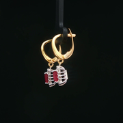 18ct Yellow Gold Drop Earrings with Emerald Cut Ruby & Diamond
