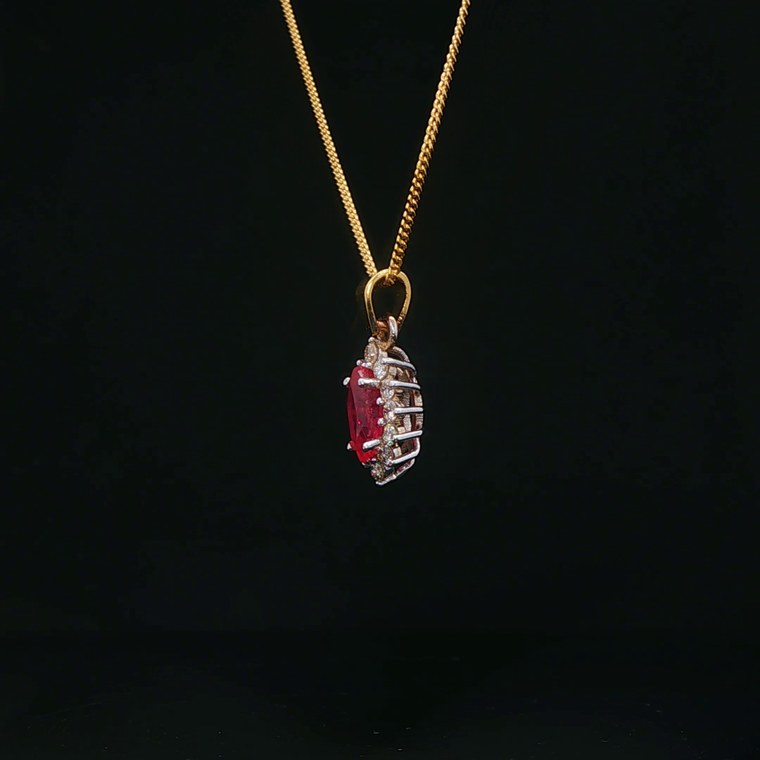 18ct Yellow Gold Necklace with Marquise Cut Ruby & Diamonds