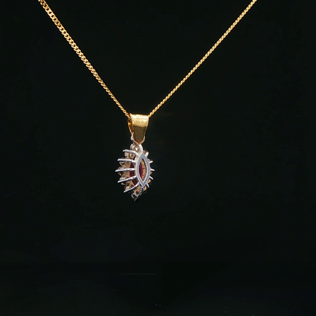18ct Yellow Gold Necklace with Marquise Cut Ruby & Diamonds