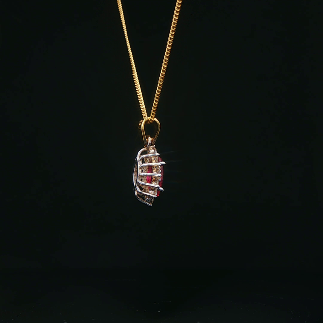 18ct Yellow Gold Necklace with Marquise Cut Ruby & Diamonds