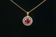 18ct Yellow Gold Ruby & Diamond Charm Necklace