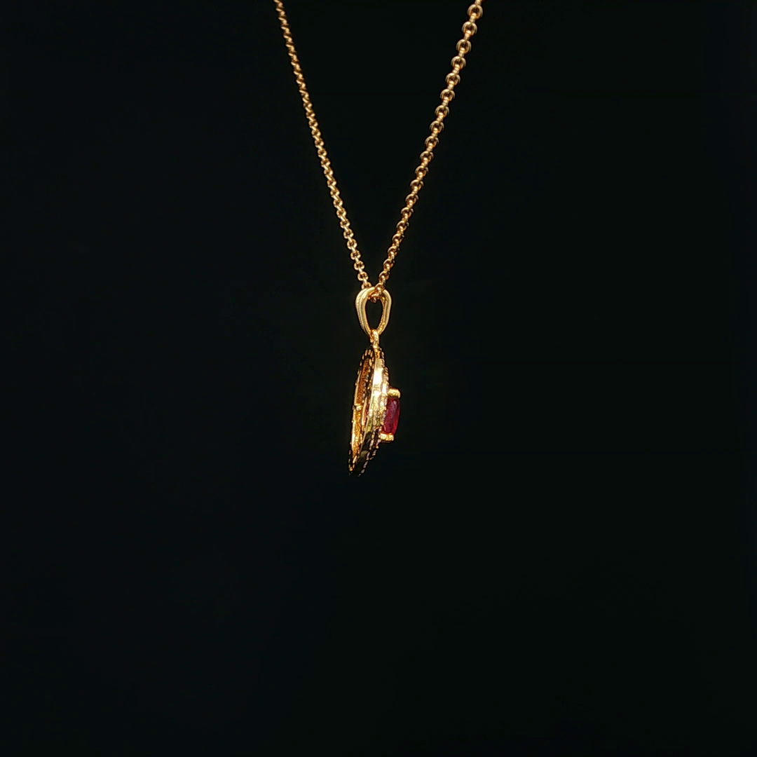 18ct Yellow Gold Ruby & Diamond Charm Necklace