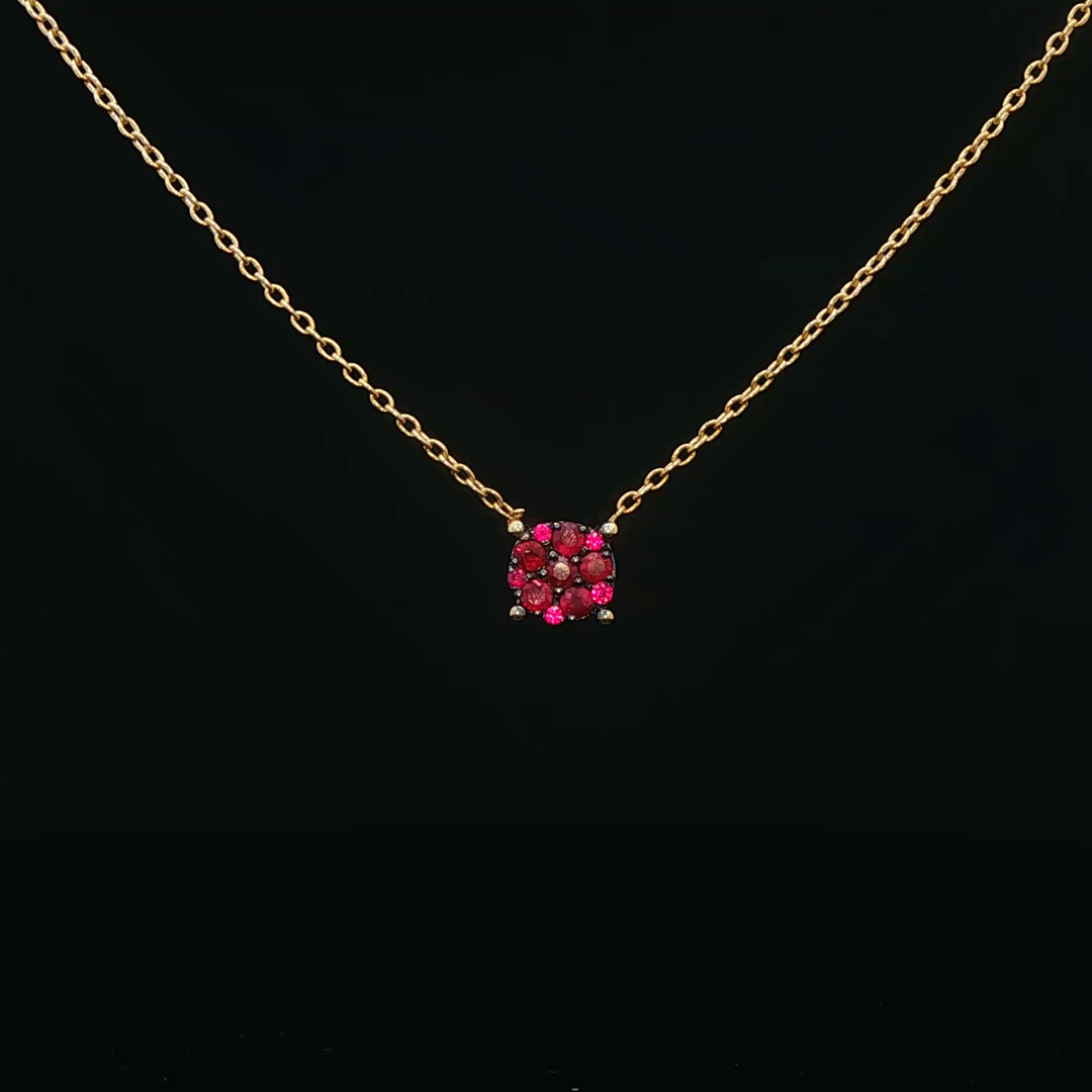 14k Yellow Gold Ruby Cluster Pendant Necklace