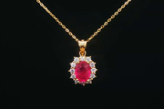 18ct Yellow Gold Chain Necklace with Oval Ruby & Diamond
