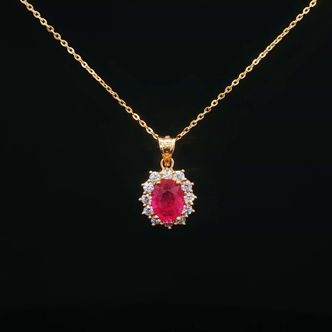 18ct Yellow Gold Chain Necklace with Oval Ruby & Diamond
