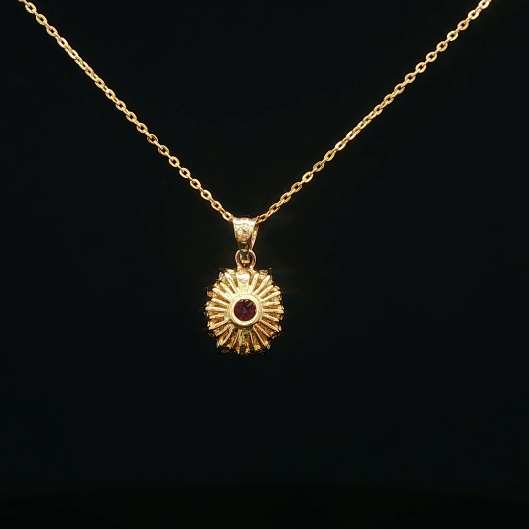18ct Yellow Gold Chain Necklace with Oval Ruby & Diamond