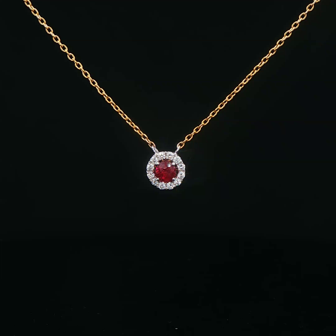 18ct Yellow Gold Necklace with Brilliant Red Ruby & Diamonds