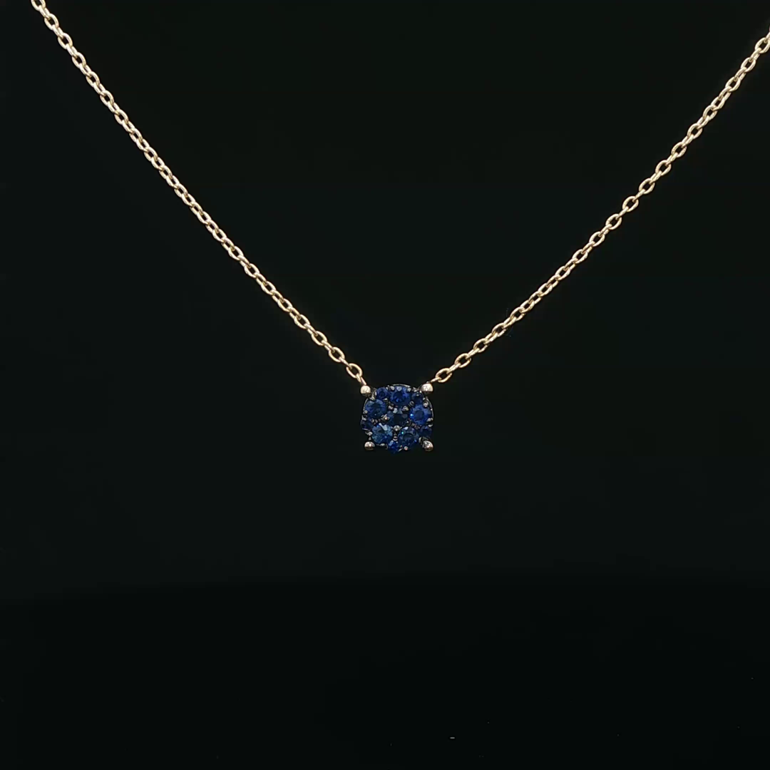 Yellow Gold Necklace with Deep Blue Sapphire Pendant