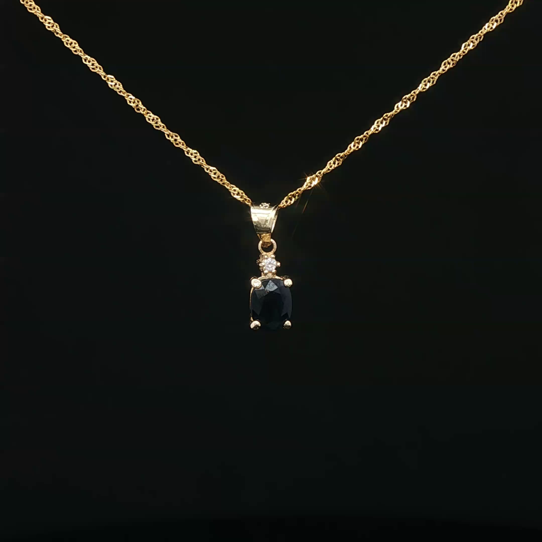 Yellow Gold Charm Necklace with Black Sapphire Pendant