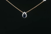 Yellow Gold Necklace with Blue Pear-Shaped Sapphire & Diamonds
