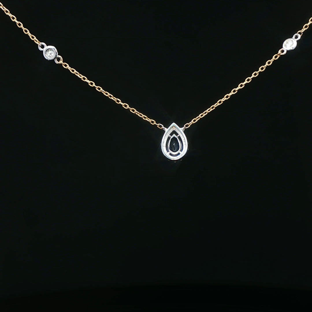 Yellow Gold Necklace with Blue Pear-Shaped Sapphire & Diamonds