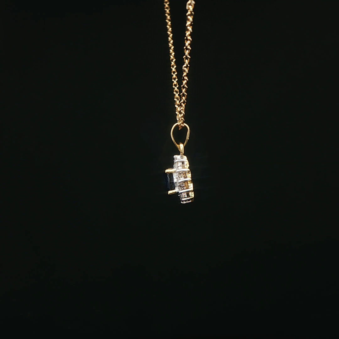 Yellow Gold Necklace with Deep Blue Oval Sapphire Charm