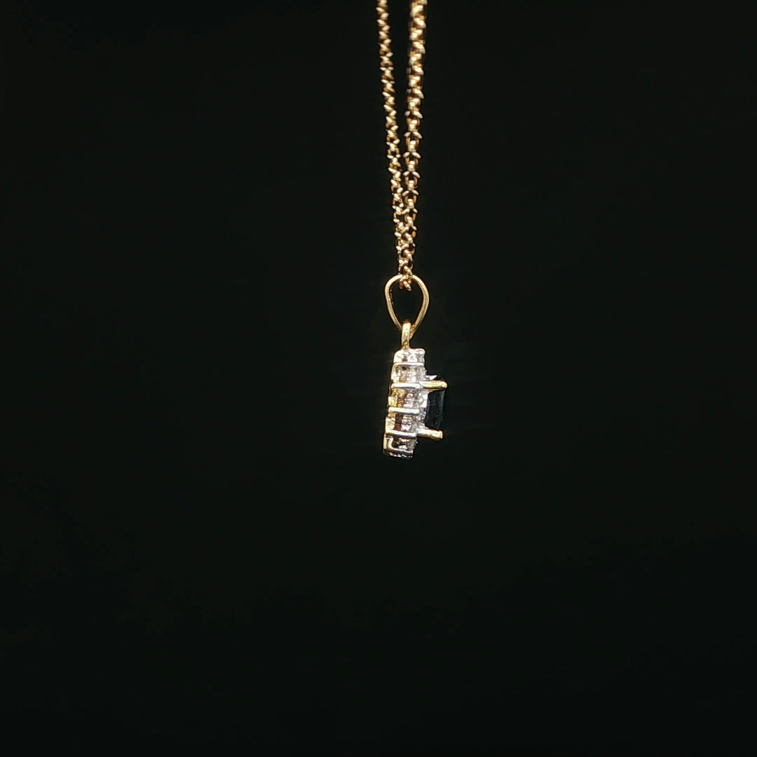 Yellow Gold Necklace with Deep Blue Oval Sapphire Charm