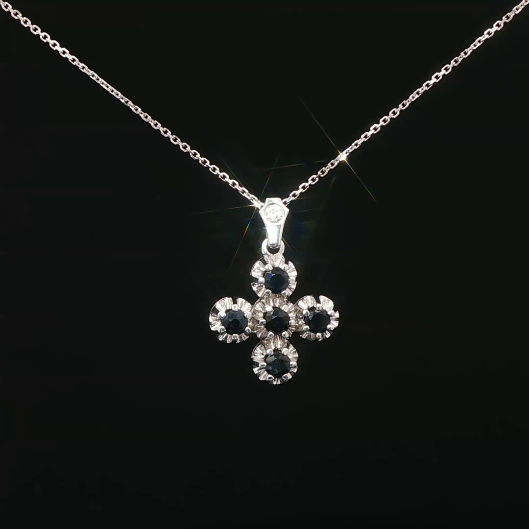 White Gold Charm Necklace with Deep Blue Sapphire