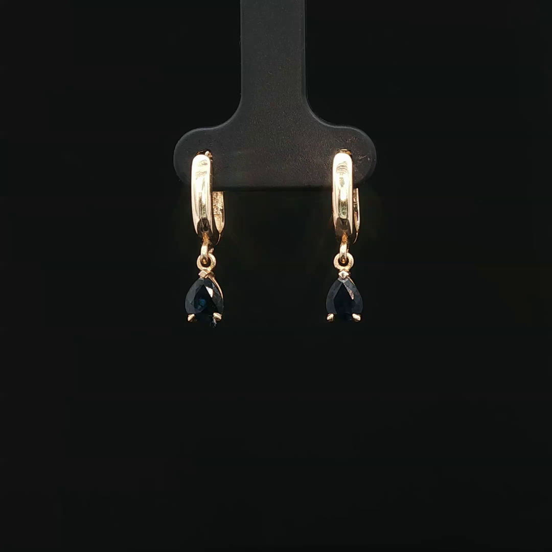 Yellow Gold Dangle Earrings with Pear-Shaped Blue Sapphires