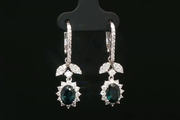 White Gold Dangle Earrings with Oval Green Sapphire & Diamonds
