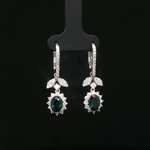 Load image into Gallery viewer, White Gold Dangle Earrings with Oval Green Sapphire &amp; Diamonds