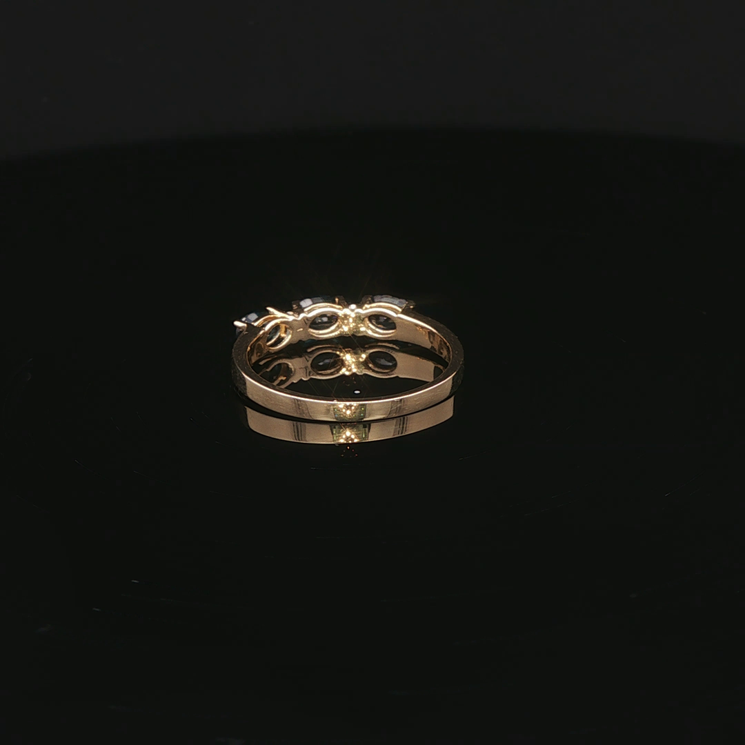 Yellow Gold Ring with Deep Blue Sapphire Cabochons