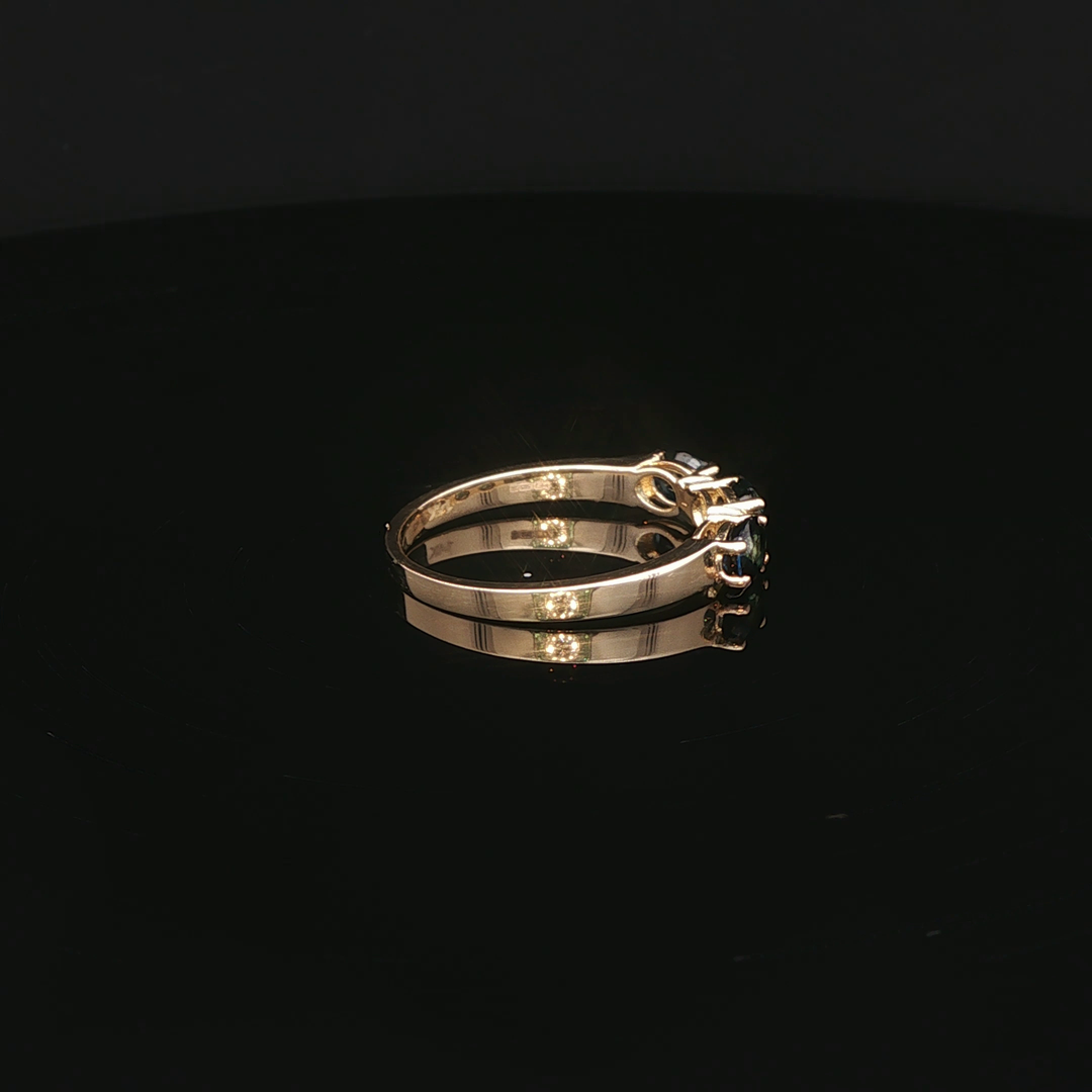 Yellow Gold Ring with Deep Blue Sapphire Cabochons