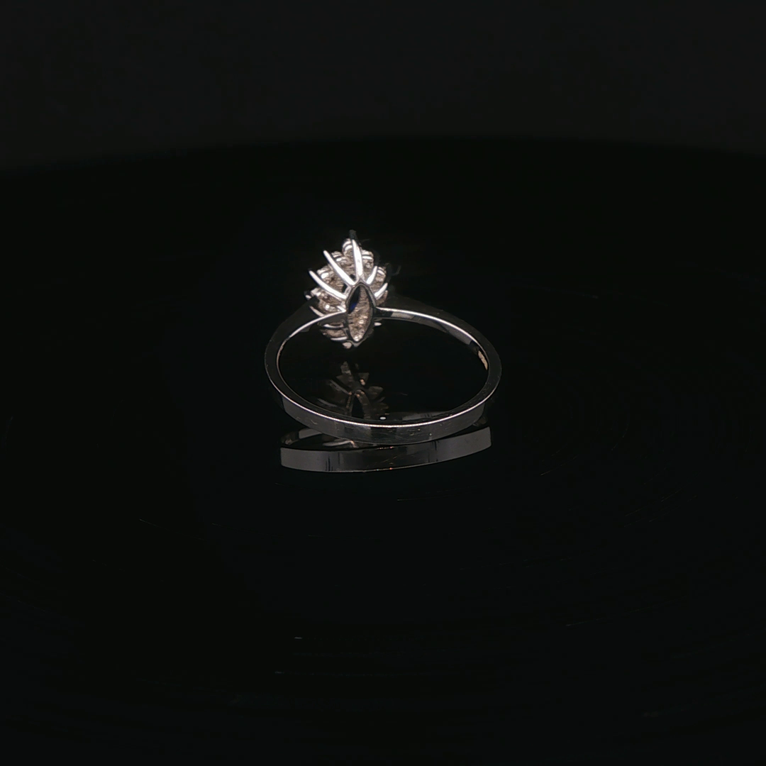 14ct White Gold Ring with Oval Cut Blue Sapphire & Diamonds