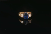 14ct Yellow Gold Ring with Deep Blue Oval Sapphire & Diamond