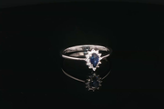14ct White Gold Ring with Deep Blue Pear Sapphire & Diamond