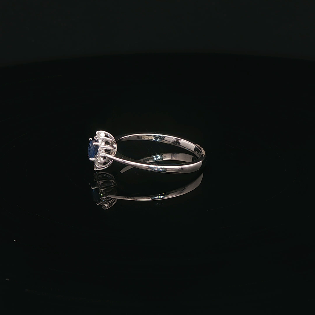 14ct White Gold Ring with Deep Blue Pear Sapphire & Diamond