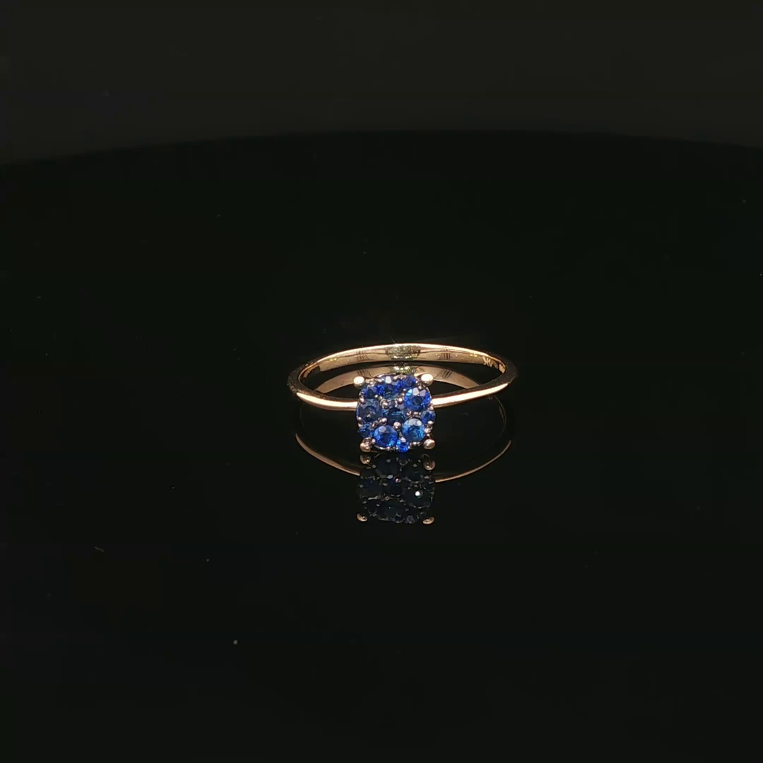 Yellow Gold Ring with Royal Blue Sapphire Cluster
